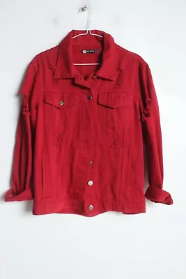 Buy Boohoo Womens Oversized Ripped Denim Jacket - Red - Size 6 (78h) • 8.99£