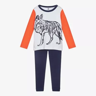 Buy BNWT Kids Petit Bateau Pyjamas With Wolf Print. Navy And Orange. Age 5 & 6 • 29.99£