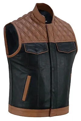 Buy Tan And Black Sons Of Anarchy Style Biker Diamond Gilet Vest Motorcyle Vest • 69.99£