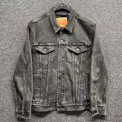Buy LEVIS Denim Jacket Size Large Mens Black Button Up Collared Trucker Stonewash • 54.99£