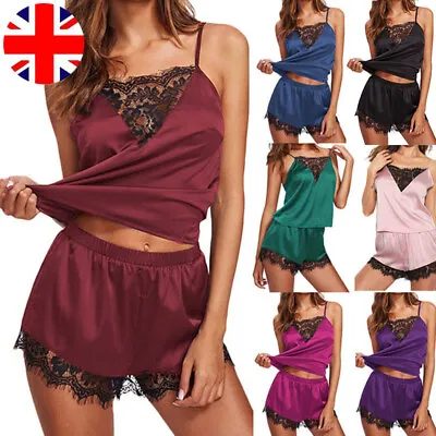 Buy Women Ladies Satin Silk Lace Cami Vest Shorts Lingerie Pyjamas Set Pj Sleepwear • 3.99£