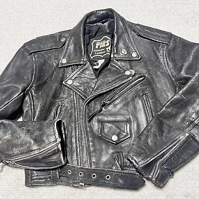 Buy 80s First Genuine Leather Biker Jacket Womens XS/S Cropped Motorcycle Distressed • 92.83£