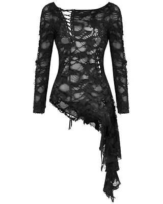 Buy Dark In Love Womens Gothic Skull Cutout Tunic Top Black Shredded Destroyed Punk • 32.99£