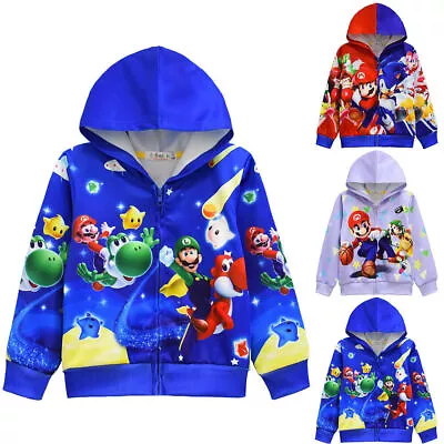 Buy Super Mario Bros Kid Hoodie Jacket Coat Casual Full Zip Hooded Outwear Tops UK • 15.49£