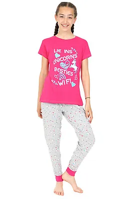 Buy Super Cool Lie Ins Unicorns Besties Wifi Girls LONG Pyjamas Pink Pj 9-16 Years • 9.99£
