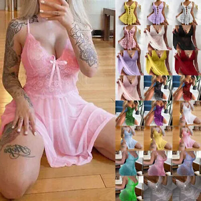 Buy Women Lace Sexy Lingerie Nightdress Babydoll Nightwear Robe Pyjama Underwear PJs • 7.89£