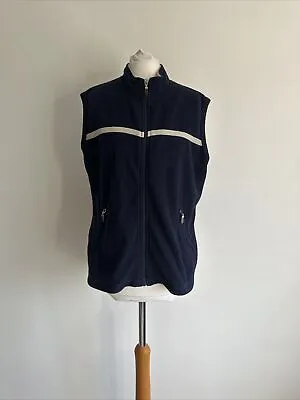 Buy Joie De Vivre Ladies Gilet Size Large Navy Blue Beige Stripe Fleece Collar • 2£