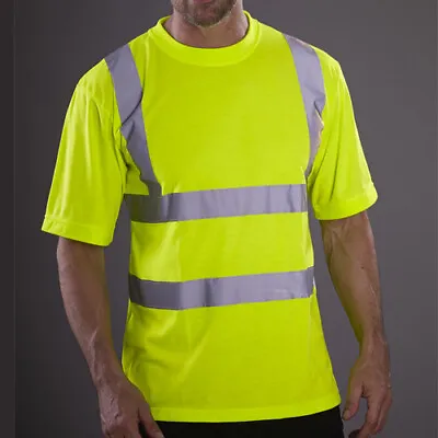 Buy Hi Vis T Shirt Viz Visibility Yellow Round Neck Short Sleeve Safety Reflective • 9.49£