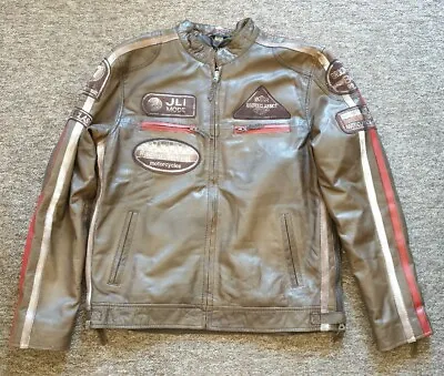 Buy Aviatrix Men's Soft Real Leather Band Collar Patch Fashion Biker Jacket (CXUS) • 74.99£