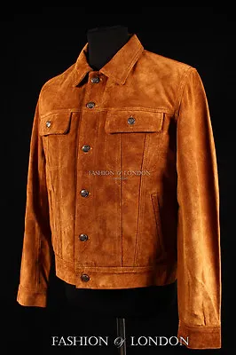 Buy Men's TRUCKER Suede Leather Western Jacket Classic Denim Style Shirt Jacket 1280 • 85.53£
