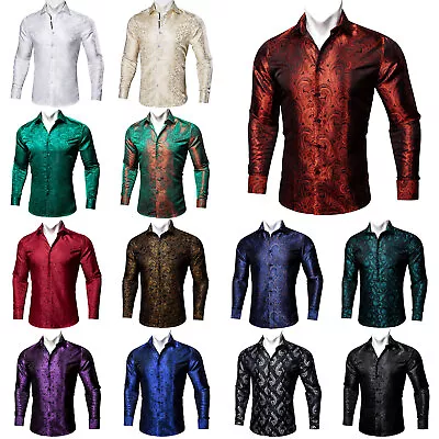 Buy Floral Silk Slim Fit Shirts Paisley Mens Casual Top Long Sleeve Formal Party • 19.99£