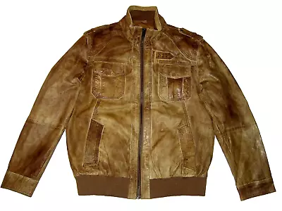 Buy Clockhouse High Quality Thin Soft Painted Leather Cargo Bomber Pilot Jacket M/L • 14.70£