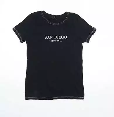 Buy New Look Womens Black Cotton Blend Basic T-Shirt Size 6 Round Neck - San Diego • 3.50£