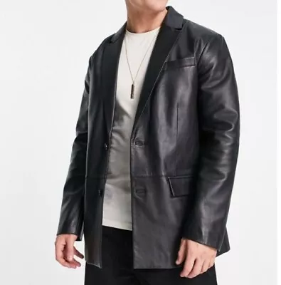 Buy Mens Topman Leather Blazer Jacket,slim Fit,black,size 34 R New Rrp £72 • 49.99£