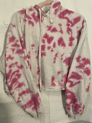 Buy Savvi Hoodie Women Pink Tie Dye Cropped Pullover Sweatshirt XL • 13.09£
