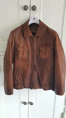 Buy Men Brown Genuine Leather Biker Jacket With Warm Removable Real Fur Layer Size L • 60£
