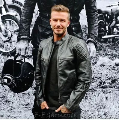 Buy David Beckham Slim Fit Classic Biker Real Leather Motorcycle Men's Black Jacket • 27.50£