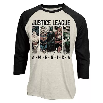 Buy Official Justice League Superheroes Lineup Baseball Shirt 3/4 Sleeve Tshirt Smal • 5.99£