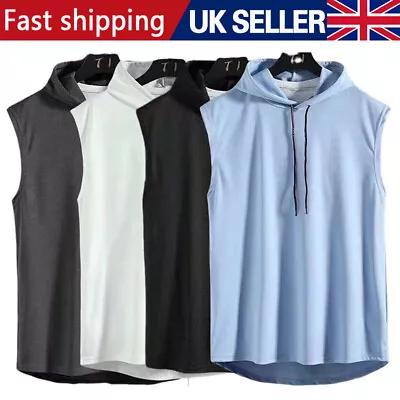 Buy UK Men Gym Sleeveless Hoodie Vest Tank Top Fitness Sports Muscle Hooded T-Shirt • 6.45£