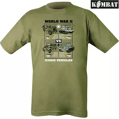 Buy Mens Army Military WW2 Iconic Vehicles T-shirt Green British Sherman Panzer Tank • 209.99£