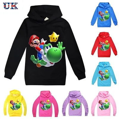 Buy Kids Boys Super Mario Yoshi Print Casual Hoodie Long Sleeve Hoody Sweatshirt Top • 11.95£