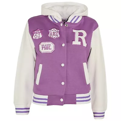 Buy Kids Girls Lilac Designer R Fashion Baseball Hooded Jackets Varsity Hoodie 2-13Y • 11.99£