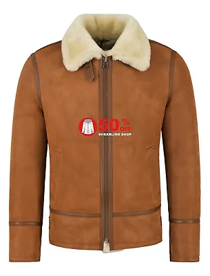 Buy Men's B3 Whisky Fur Shearling Sheepskin Leather Jacket Bomber Pilot RAF HARBIN • 149.99£