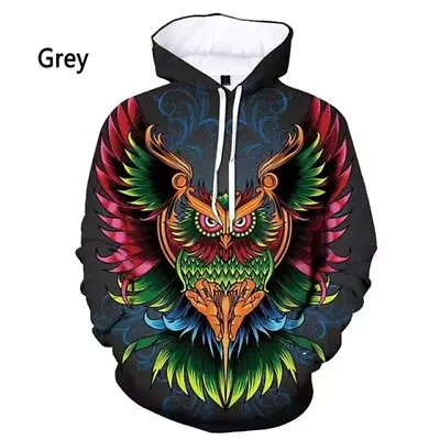 Buy Colourful Owl Hoodie Sweatshirt Mens Graphic Print Top Streetwear Xs-6xl • 33.79£