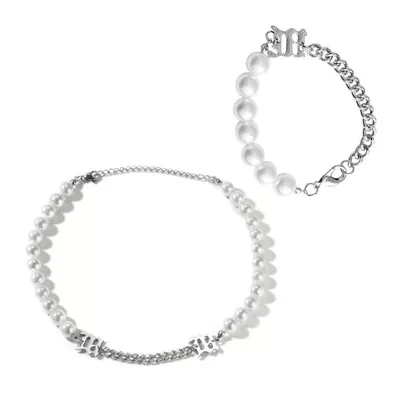 Buy 2 PCS Fashion White Pearls Metal Choker Bracelet Necklace Jewelry Set Girls • 6.71£