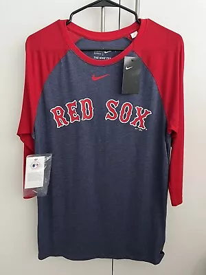 Buy Nike Boston Red Sox Athletic Cut Navy Heath Wordmark Raglan T-Shirt Size: Small • 25£