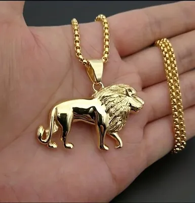 Buy Gold Lion Pendant Necklace, Stainless Steel  Hip Hop Lion Charm Jewelry For Men • 3.99£