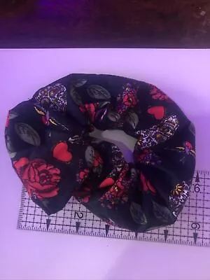 Buy Large Scrunchie Oversized Blue Sugar Skulls Roses Flowers Made In The Uk • 4£
