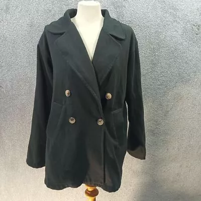 Buy Boohoo Black Wooly Coat Button Up Wrap Over Short Jacket Y2k Uk 10 • 14.99£