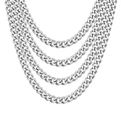 Buy Men's 12mm Stainless Steel 18-24 Inch Cuban Curb Chain Necklace • 12.99£