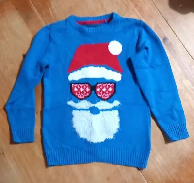 Buy Next Father Christmas Santa, Blue Jumper Knit, Xmas, 7-8 Years - Boys Childrens • 8.99£