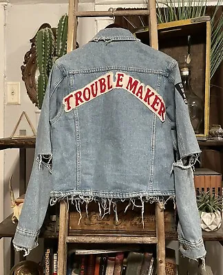 Buy High Heels Suicide Trouble Maker Denim  Jacket Size Large Distressed SEE PHOTOS • 57.91£