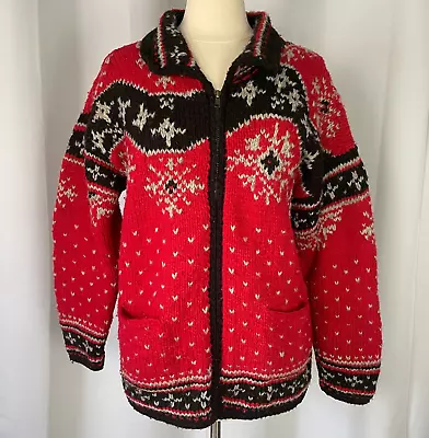 Buy Paititi Woolens Alaskan Cardigan Sweater Size Medium M Red Black Fair Isle Zip • 47.35£