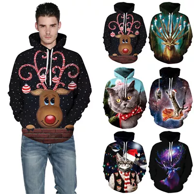 Buy Men Women Christmas 3d Graphic Print Hooded Hoodie Sweatshirt Pullover Jumper • 15.22£