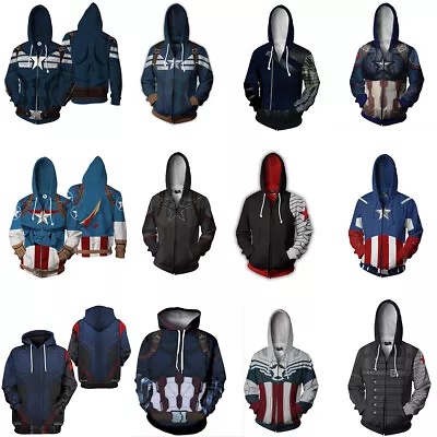 Buy Captain America Winter Soldier 3D Hoodies Superhero Jackets Sweatshirts Costumes • 18.60£