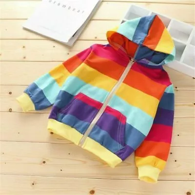 Buy Jumper Kids Girl Hooded Rainbow Hoodies Zip Casual Long Sleeve Hoody Sweater Top • 10.53£