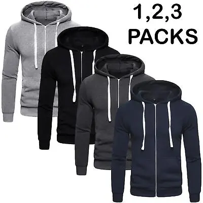 Buy Mens Plain Fleece Zip Up Hoodie Sweatshirt Hooded Zipper Sports Jumper Top • 11.99£
