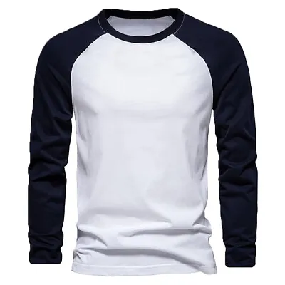 Buy FOTL Mens Contrast Baseball Long Sleeve T Shirt Casual Top 100% Cotton 4 Colours • 6.97£