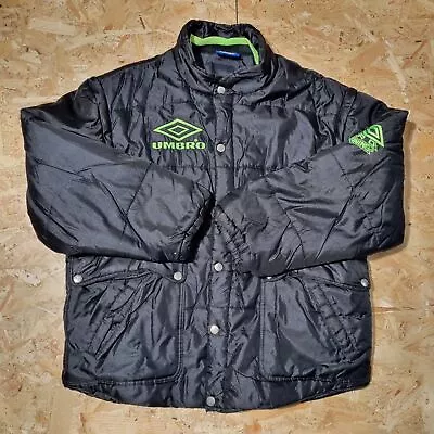Buy Retro Umbro Puffer Jacket - Size L - Black Green • 14.99£