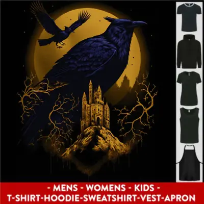 Buy A Raven & Haunted House Moon Halloween Mens Womens Kids Unisex • 9.99£