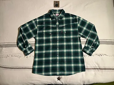 Buy LEVIS Heavy Flannel Work Shirt Western M Green Check 45  Oversize DORSEY LNWOT • 39.98£
