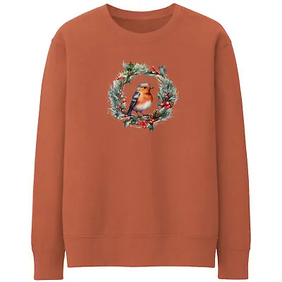 Buy Christmas Robin Wreath Womens Sweatshirt Wildlife Animal Her Xmas Sweater Men... • 24.99£