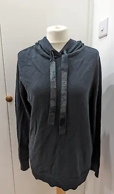 Buy Quacker Factory Sparkle & Shine Tie Front Hooded Sweater Jumper Black Small QVC • 12£