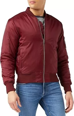 Buy Urban Classics Men's Basic Bomber Jacket Burgundy Size Small New With Tags • 19.50£