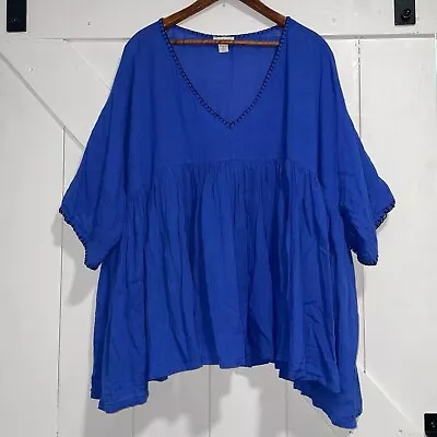 Buy Sundance Top Women’s XL Tunic Blouse Short Sleeve Peasant Boho V-Neck Blue Shirt • 38.60£