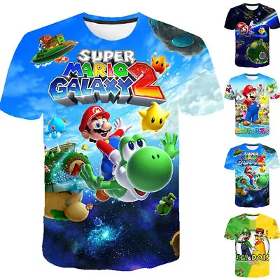 Buy Boys Kids Girls Super Mario Short Sleeve Tee T-Shirt Tops Summer Casual Clothes^ • 9.57£